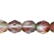 Czech Fire Polished Pink Green 6mm Faceted Round Glass Beads 1 Strand 67