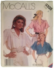 McCALL'S PATTERN 3335 BLOUSE Misses' Size 8, Cut Out WOMEN SHIRT 1987 P57