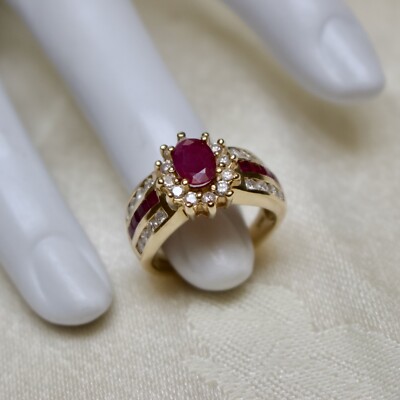 ESTATE 14K YELLOW GOLD TWO CARAT NATURAL MINED RUBY & DIAMOND RING (size 6.5)