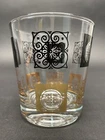 Vintage Federal Glass Black Gold Medallion Lowball Whiskey Glass 7 oz MCM USA