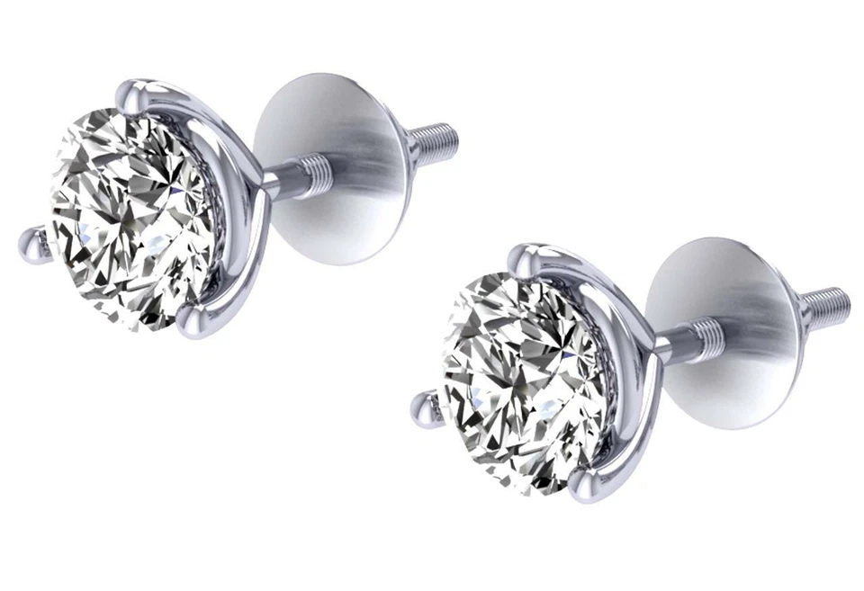 Juego de aretes solitario Martini SI2 H 0,90 quilates diamante corte redondo oro blanco de 14 quilates Foto 3 de 4