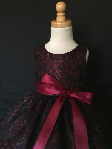 Black Lace Girls Christmas Dress Flower Girl Floral Vintage Christmas Holiday#34 - Picture 15 of 15