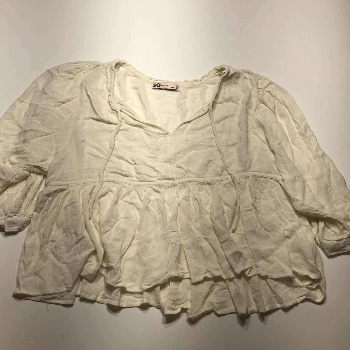 SO Tunic Top Womens Size Medium Cream Long Sleeve Rayon Babydoll Casual  Summer