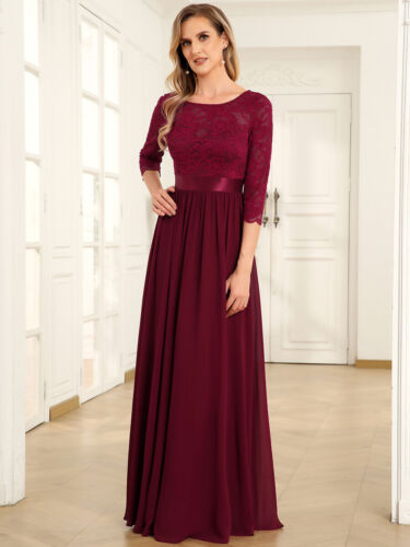 Elegant Empire Waist Bridesmaid Dresses with Long Lace Sleeve - Picture 3 of 25