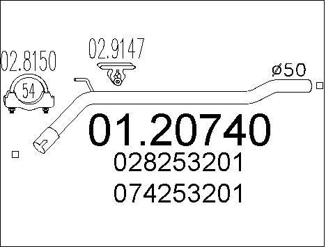 Tuyau d'échappement pour VW Transporter T4 Fourgon 2.4 D et 1.9 Diesel