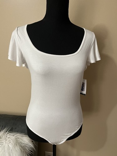 Sofia Jeans by Sofia Vergara Flutter Sleeve Bodysuit White Large Size - Picture 7 of 10