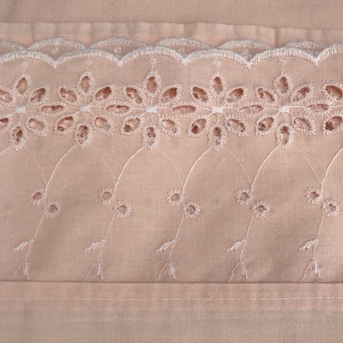 Vintage Double Peach Flat Sheet With 90mm Broderie Anglaise Border Cotton Blend - Picture 4 of 7
