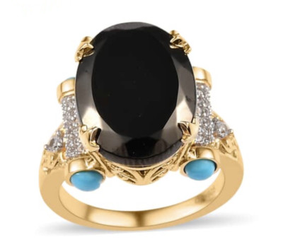 Damen Ring Schwarz Schungit Türkis Zirkon SHOPLC (7) Gold/Sterling *NEU