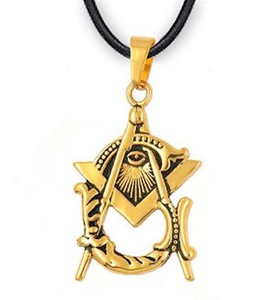Authentic Freemason Pendant - Gold Plated Steel Masonic Eye of Providence Square & Compass