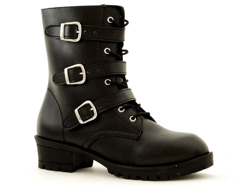 Inamagura Bottes Gothique 8 Trous 3 Lanières Lady Ranger Noir 12BA3BucStraps - Photo 1/1