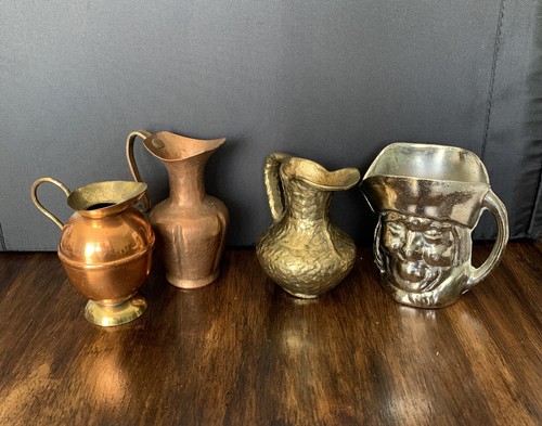 Vintage Copper, Brass, Silver Tone Textured Creamers Mini Metal Mugs Lot Of 4 - Picture 8 of 11