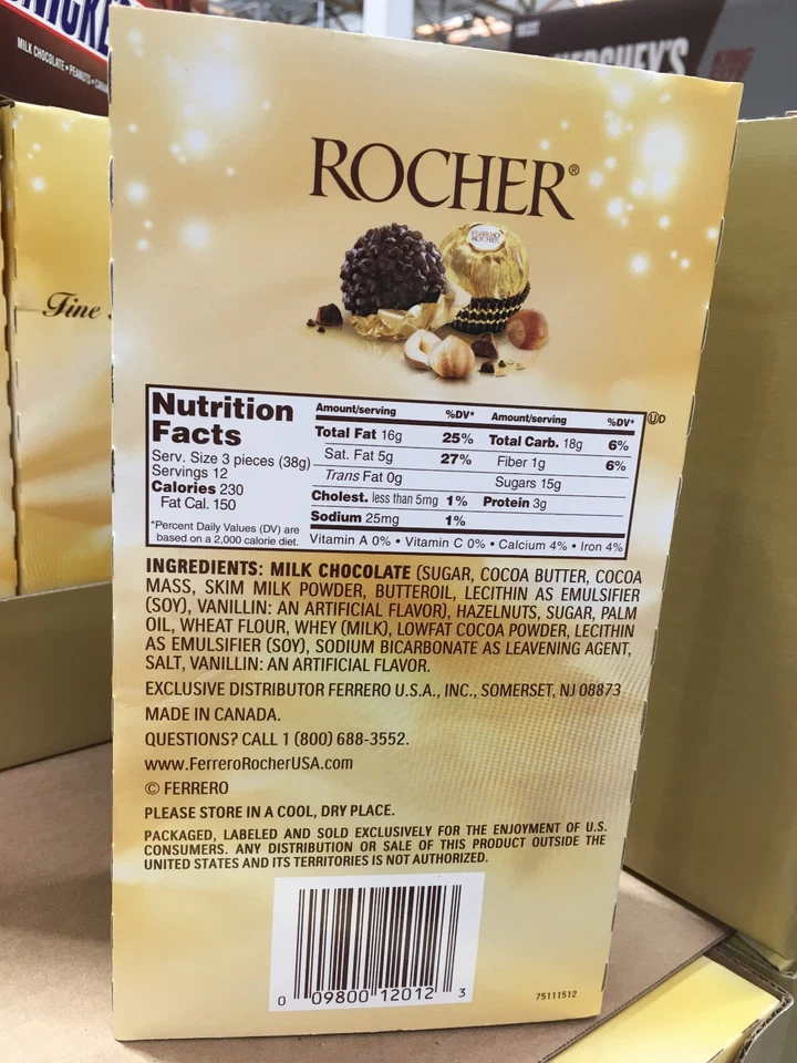 Chocolate avellana fina Ferrero Rocher 12 paquetes x paquetes de 1,3 oz 15,6 oz en total Foto 2 de 2