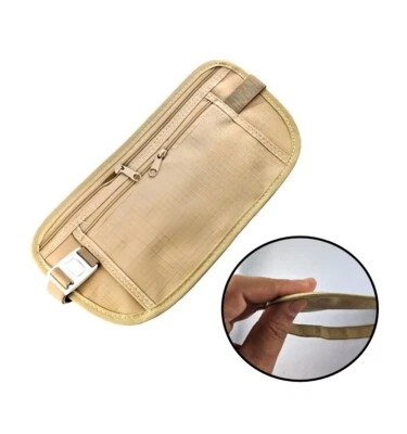 Dünne Leichte Flache Bauchtasche Gürteltasche Fittnesstasche Reisetasche Beige