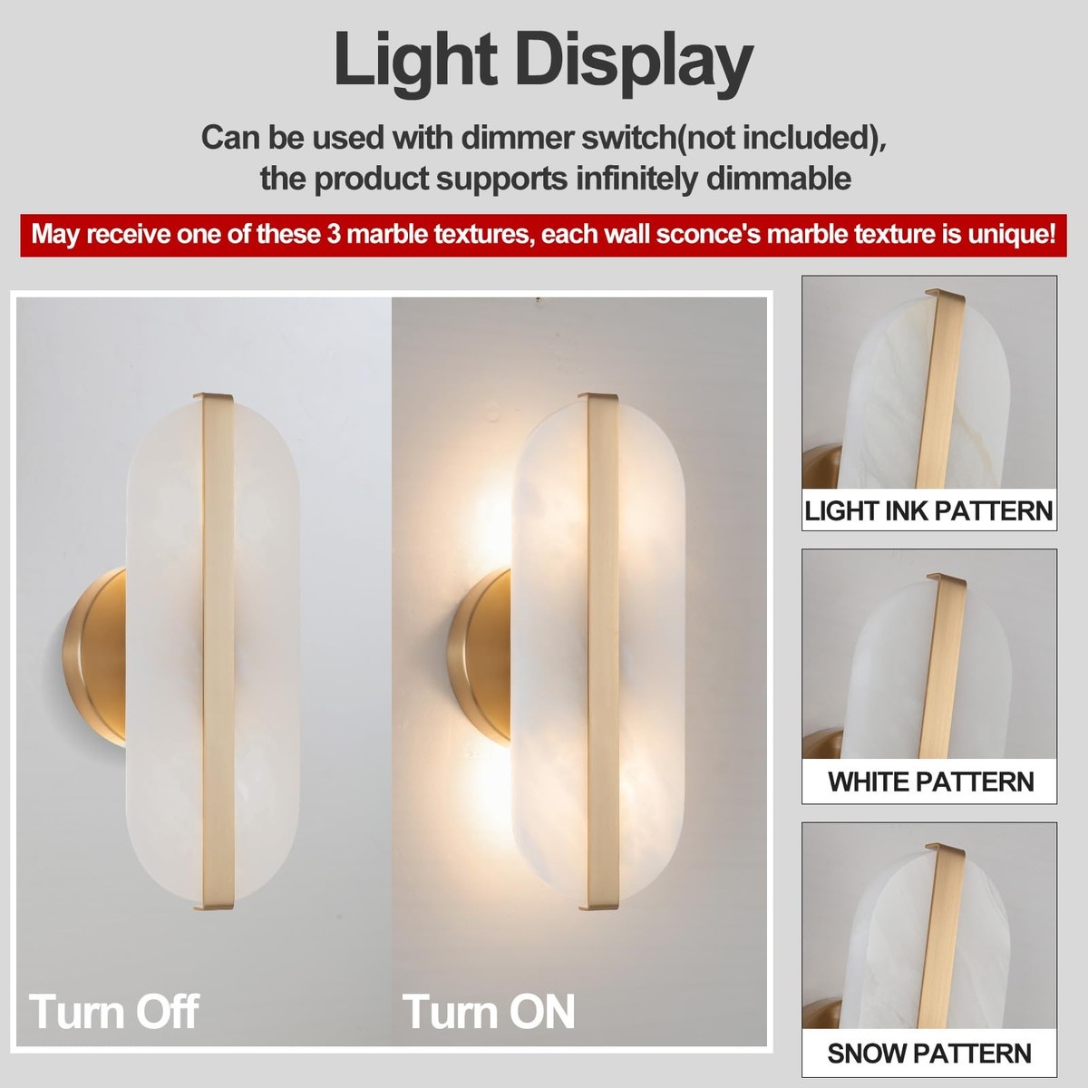YMDHFS Natural Marble Wall Sconce – Alabaster & Glass Globe, Hardwired Modern Wall Light For Bathroom, Vanity, Stairs, Dining Room (G9 Bulb Included)