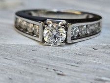 14k White Gold Diamond Ring Solitaire With Accents .40ct size 5.5 and 3.70g