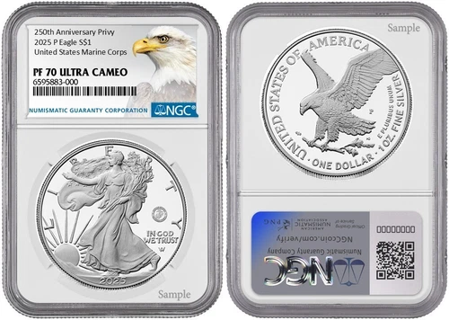 2025 P Silver American Eagle S$1 U.S Marine Corps NGC PF70 Ultra Cameo #968