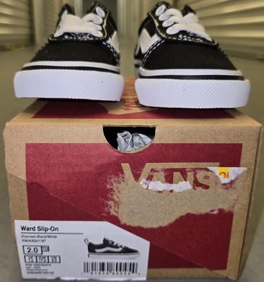 VANS Ward Slip-On Black/White Canvas Low Top Sneakers Baby Toddler US 2 M