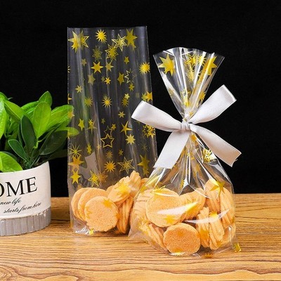 Gold Star Clear Cellophane Treat Bags Candy Plastic Cello Bags,Pack of 50