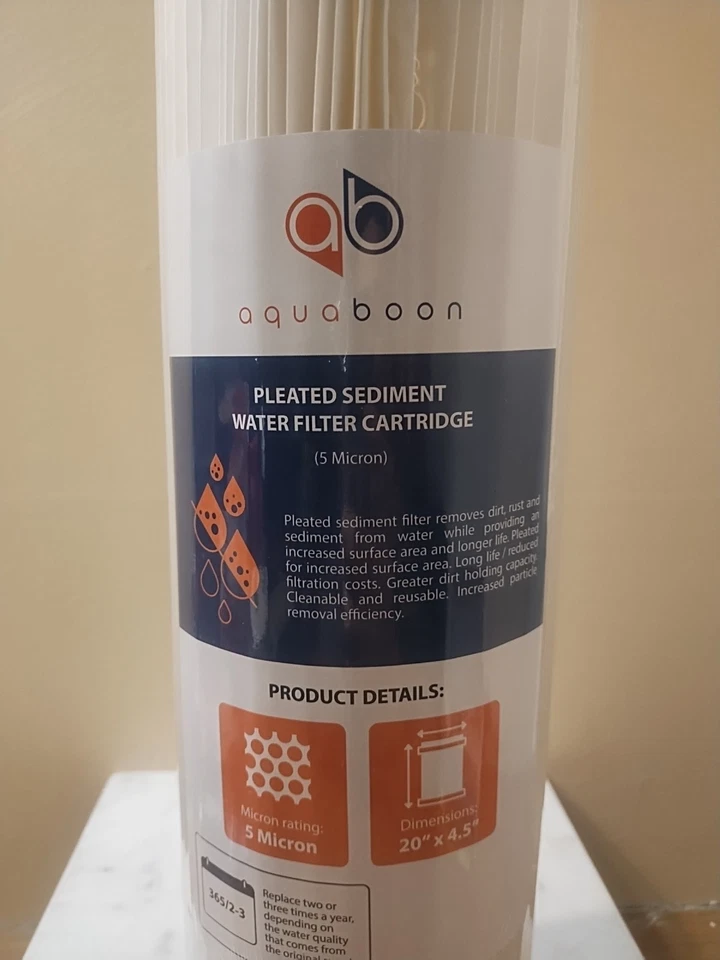 10pc Aquaboon 5 Micron 20”pleated Sediment Water filter Replacement Cartridge - Image 2 of 4
