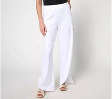 Denim  Co. Beach Jersey Wide Leg Pant with Slits White Petite XL A637297