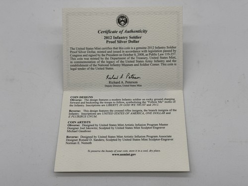 2012 W Infantry Soldier Commemorative Proof Silver Dollar BOX/COA - Picture 9 of 11