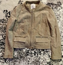 🔥Hell Beige Damen Echtlederjacke Wildleder Gr. M Stil Bikerjacke