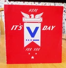 Vintage Military WW2 VICTORY  "V"  Get Well Card with built in "V"  Lapel Ribbon