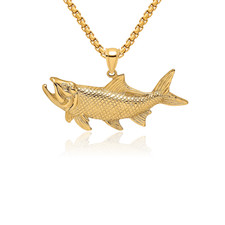 14K Solid Yellow Gold Tarpon Fish Necklace