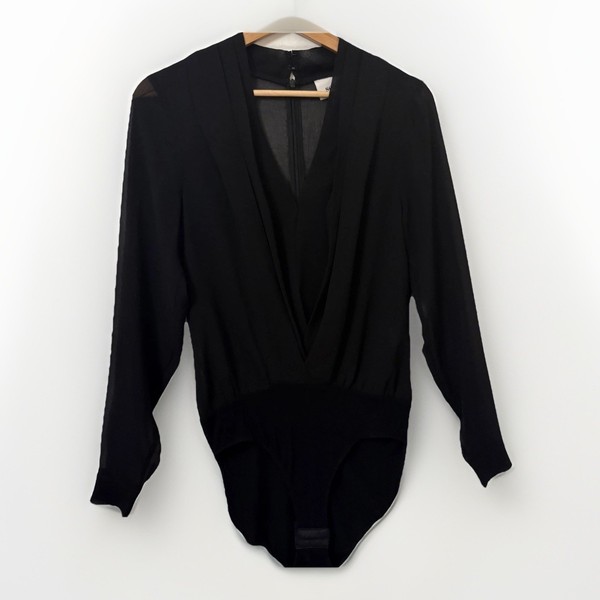 Seed Heritage Bodysuit Black Size XS Open Mesh Evening Draped Shirt Style