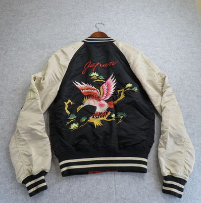 Alpha Industries Jacket Mens Small Black MA-1 Bomber Japan Satin Embroidered