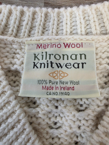 VTG KILRONAN WOOL SWEATER WOMENS M BEIGE BUTTON CARDIGAN 3/4 SLEEVE ARAN CABLE - Picture 13 of 14