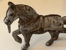 Antique Silver Cast Iron Horse No Markings W/ Part of Pulley Cart