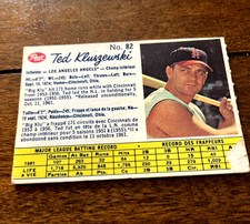 1962 Post Canadian #82 Ted Kluszewski Los Angeles Angels