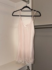 Women s Pink Satin Full Slip Lace Trim Bow Accent Adjustable Straps