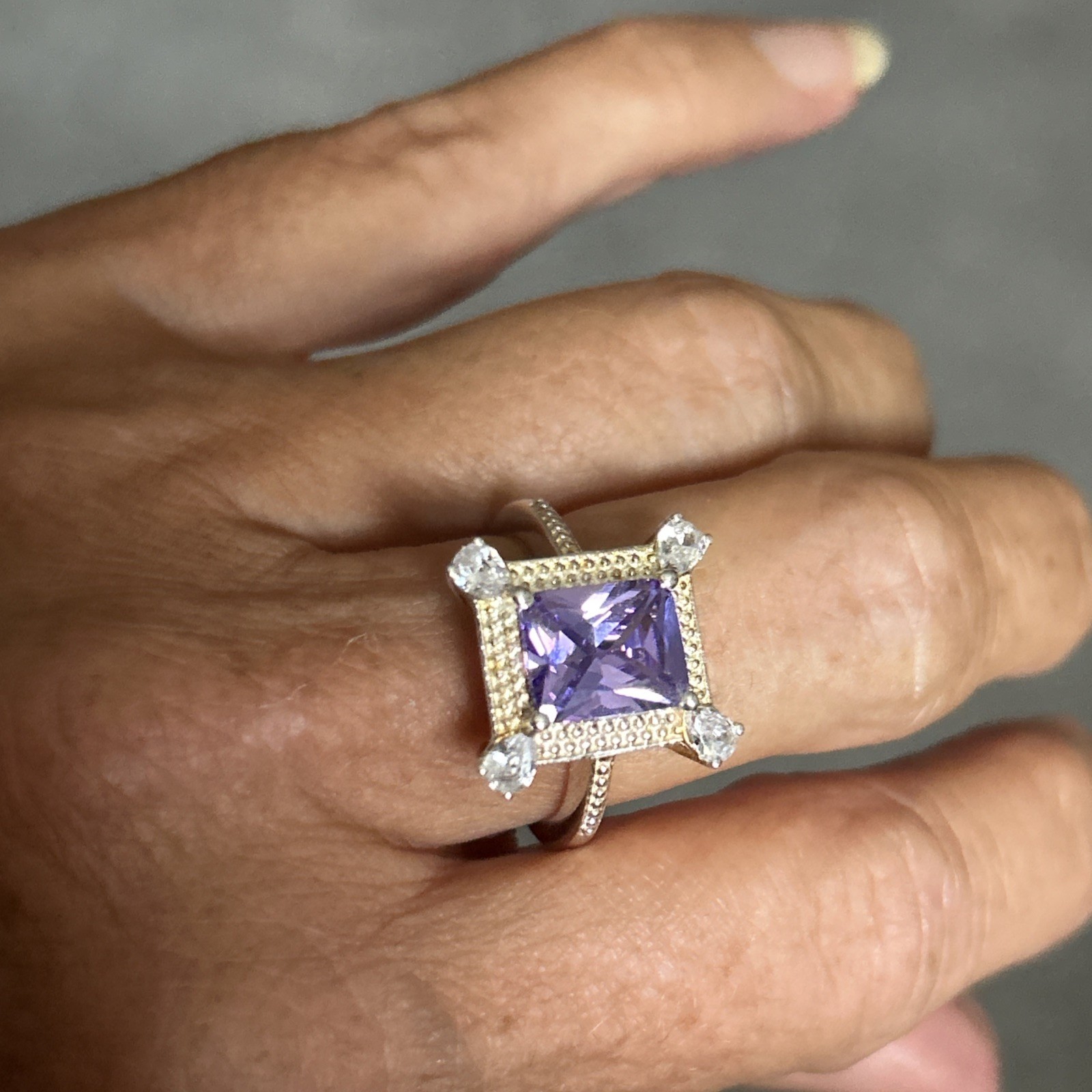 925 Silver Statement Purple/ Clear design Ring Si… - image 6