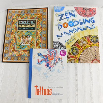 Doodling Celtic Borders, Tattoos, Zen Mandalas Illustrated Books, Lot of 3 NEW