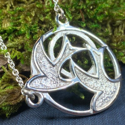 Peace Doves Necklace Celtic Scottish  Bird Ladies Silver Long Necklace