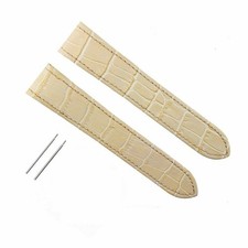 SCREW 20MM LEATHER STRAP ALLIGATOR BAND FOR CARTIER SANTOS MIDSIZE 32MM BEIGE
