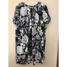 Lands' End Outfitters Women's Black White Floral Print Dress 20W Plus Size