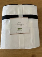 Pottery Barn Morgan 400 TC FULL Sheet Set White Black Trim Oeko-Tex  CertfiedNEW
