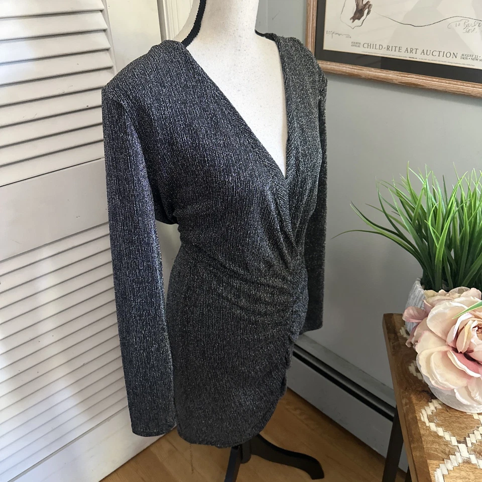 Vestido BETSEY JOHNSON para mujer *Grande negro metálico brillante mini cóctel acanalado Foto 4 de 4