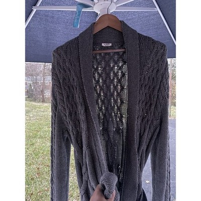 Eidos Napoli Thompson Shawl Cardigan Large Gray Cotton Cashmere Belted Robe RARE