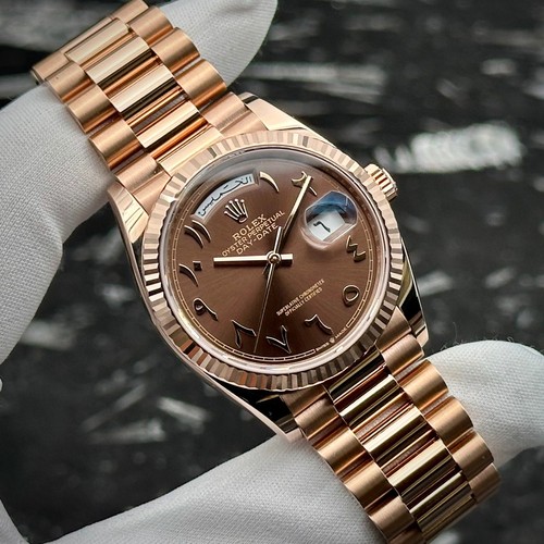 2025 Rolex Day Date 128235 Arabic Middle Eastern Chocolate Dia...