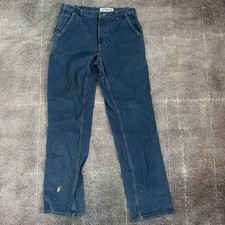 Men's Carhartt Loose Straight Leg Dungaree Dark Blue Denim Work Jeans Sz 34 X 36