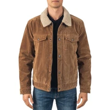 Alpine Swiss Aaron Mens Trucker Jacket Sherpa Collar Faux Leather Casual Coat