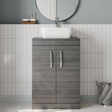 Nuie Athena FS 2-Door Vanity Unit and Worktop 600mm Anthracite Woodgrain