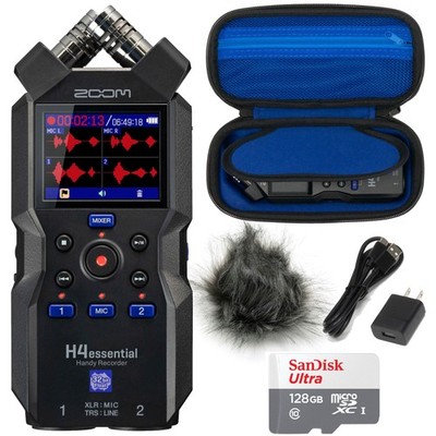 Zoom H4essential 4-Track Handy Recorder + APH-4e Accessory Pack + 128GB Card