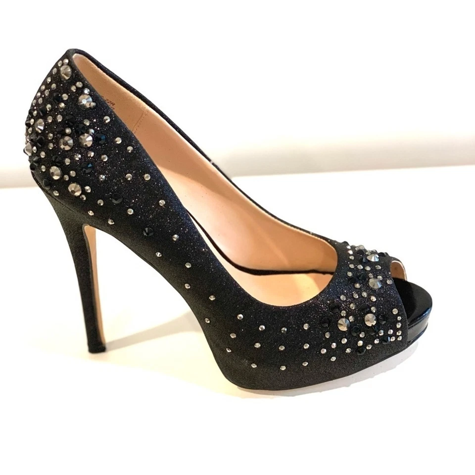 Black Platform peep toe pumps with sparkle 5 inches tall size 7 - Image 2 of 4
