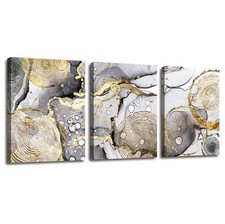 Gold Abstract Wall Art 3 Pieces Modern Framed Artwork Black and White Grey Gold