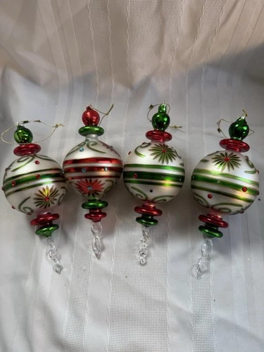 Vintage Style Finial Christmas Ornaments In Red And Green - Set Of 4